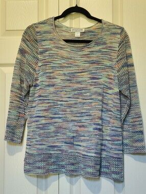Christopher & Banks Space Dye Open Knit Sweater M Petite Pastel Multicolor